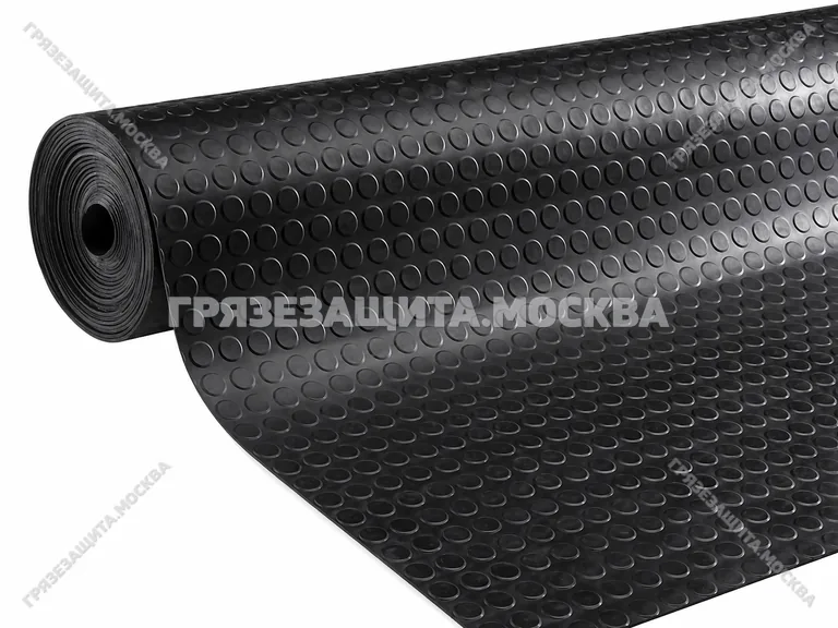 Чёрное рулонное резиновое покрытие с рельефом «Монетка»